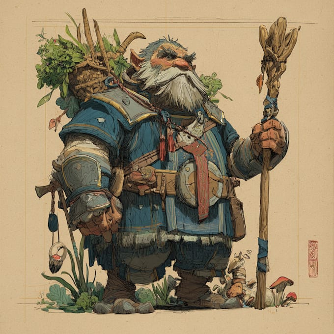 draw a fantasy character for dnd, pathfinder, etc
