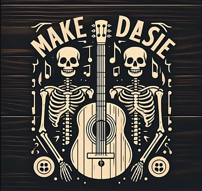 make vintage skeleton music guitar logo