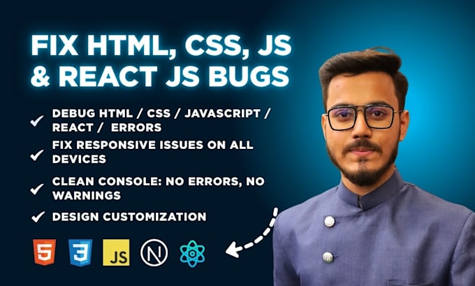 fix html css javascript react js website bugs