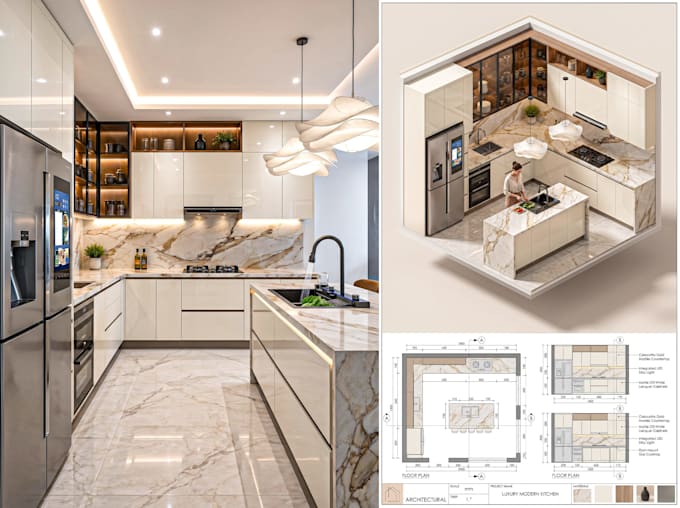 design your kitchen, do 3d renders and technical drawings