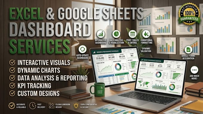 build excel and google sheets KPI dashboards for data visualization reports
