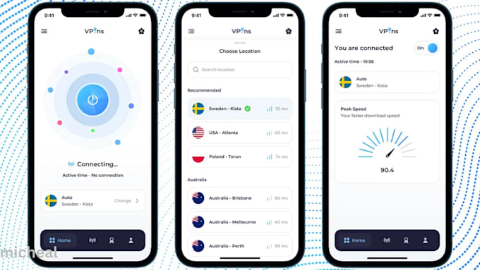 develop a secure and scalable VPN app for android, ios, and web