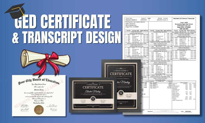 design college transcript, university high school diploma, ged certificate