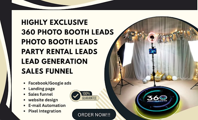 generate 360 photo booth leads event planning leads party rental leads website