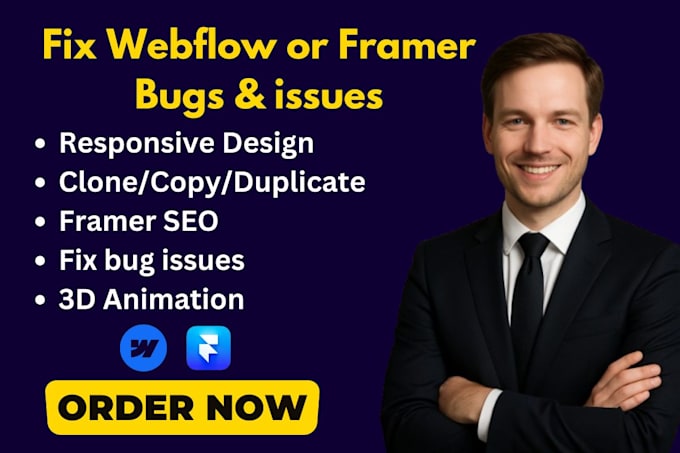 edit template update framer  webflow website seo fix bug layout responsive issue