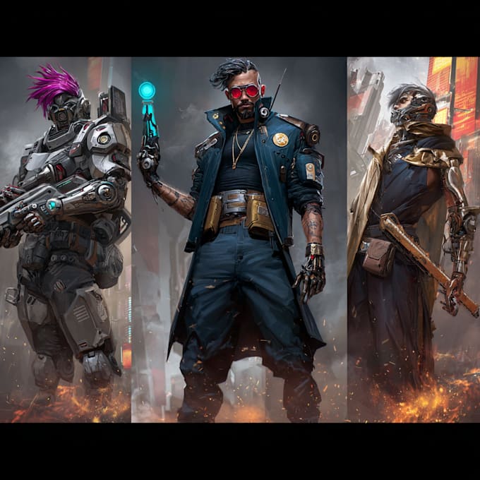 design cyberpunk and fantasy character splash art