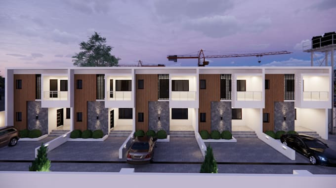 design exterior apartment building, front elevation, landscape, cgi rendering
