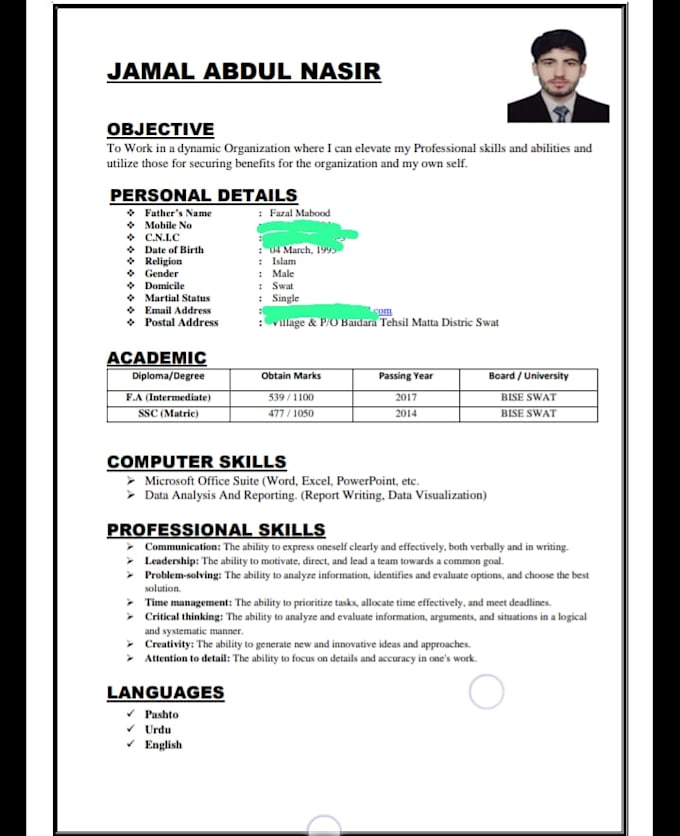 create a professional ats friendly CV, resume, or europass