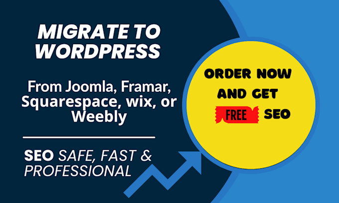 migrate your joomla, framar, wix or drupal site to wordpress with free SEO