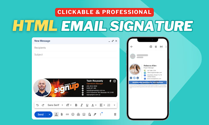 create modern clickable HTML email signature for outlook and gmail