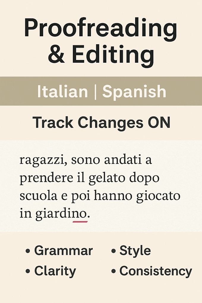 proofread and edit your italian or spanish text with track changes