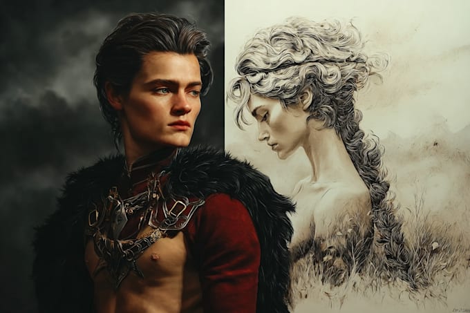 make fantasy character portrait in vintage style