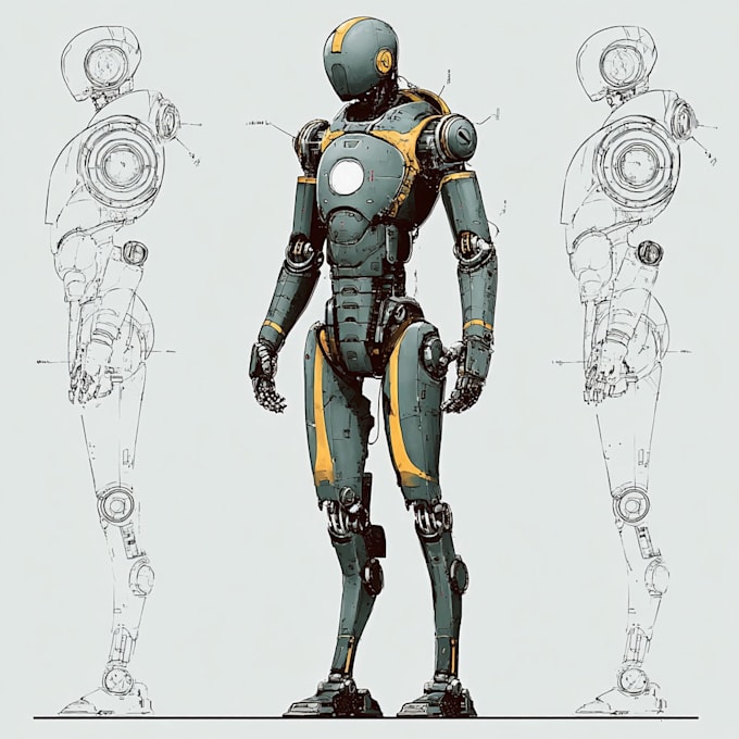 draw sci fi cyberpunk, comic robot characters