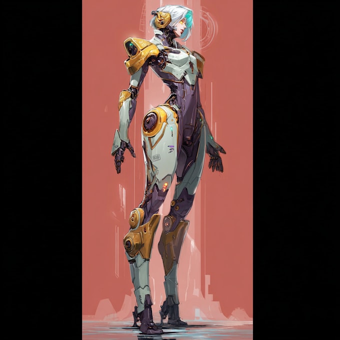 do  cyberpunk, sci fi, robot, mecha character concept art