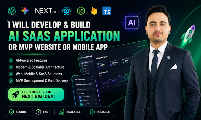 develop and build your ai saas application or mvp website or mobile app