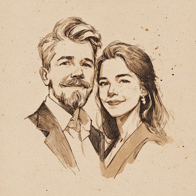 draw couple portrait for wedding illustration