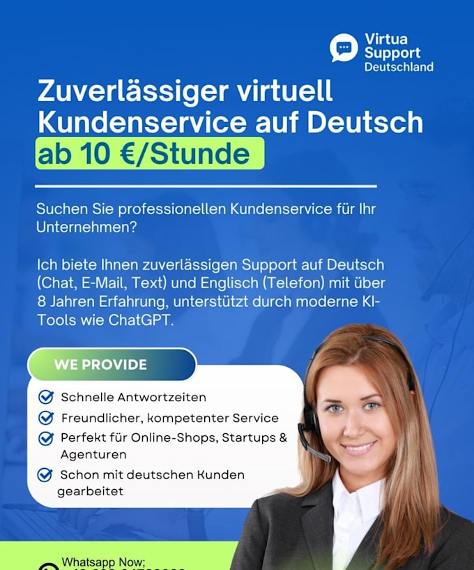 virtueller assistent for e mail chat telefon support deutsch und englisch