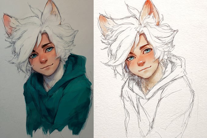 make a digital watercolor character art or furry