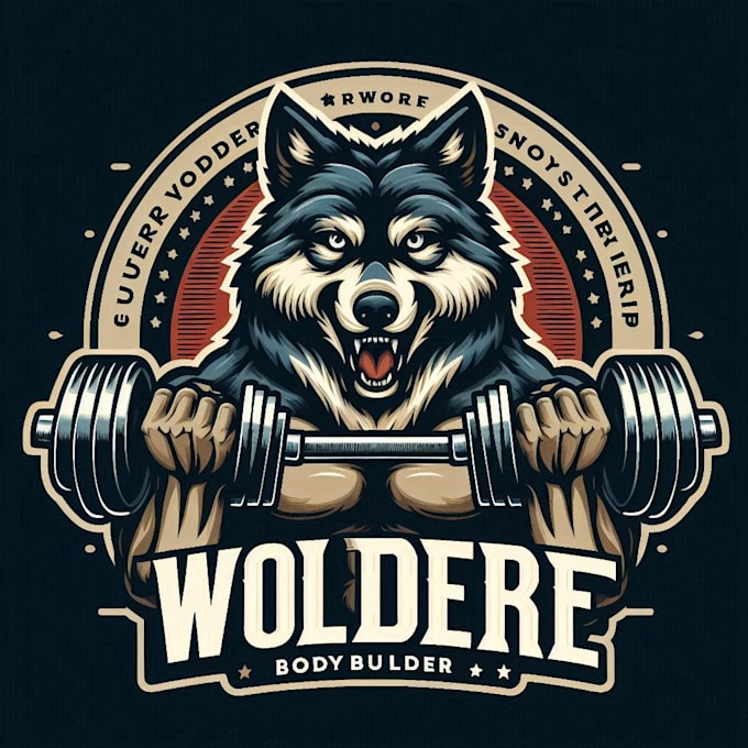 design high quality wolf body builder mascot logo with t shirt design
