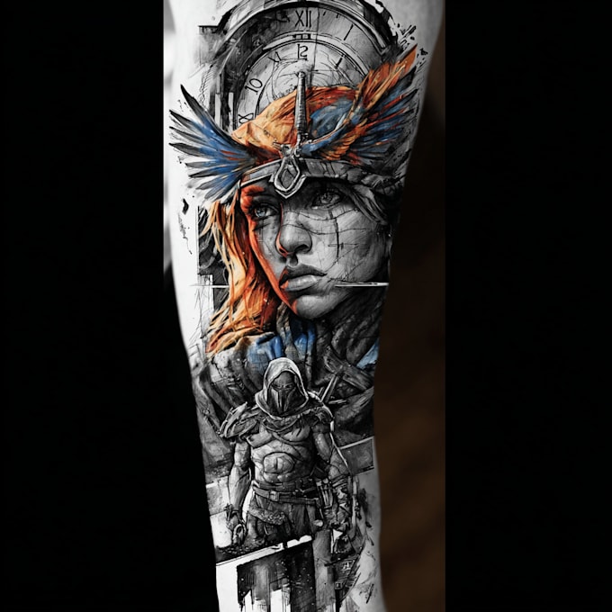 make tattoo design linework, geometrical sleeve tattoo