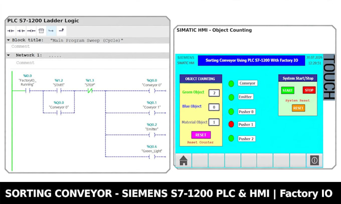 do siemens s7 1200 and delta plc programming with hmi and factory io
