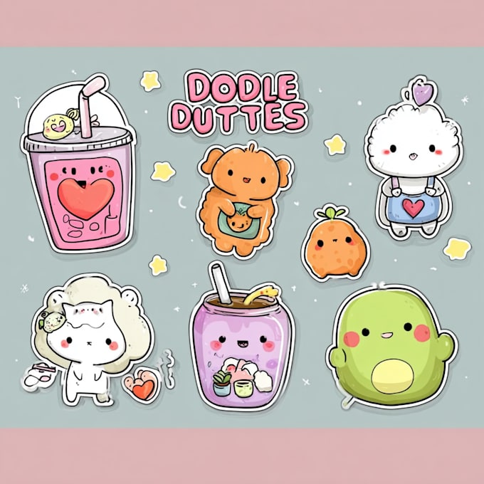 draw cute kawaii doodles, stickers illustrations