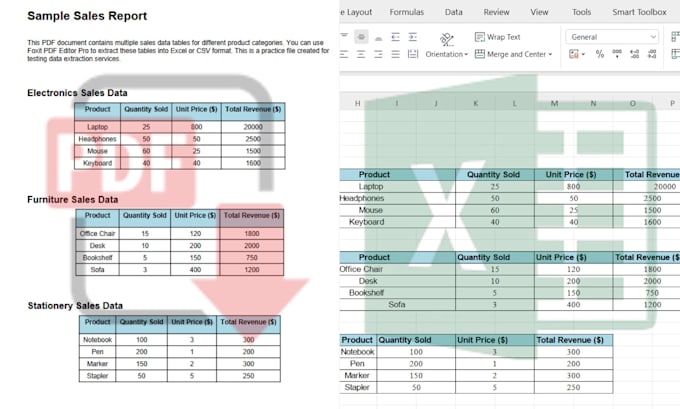 extract tables, data, and scanned PDF to excel or CSV accurately