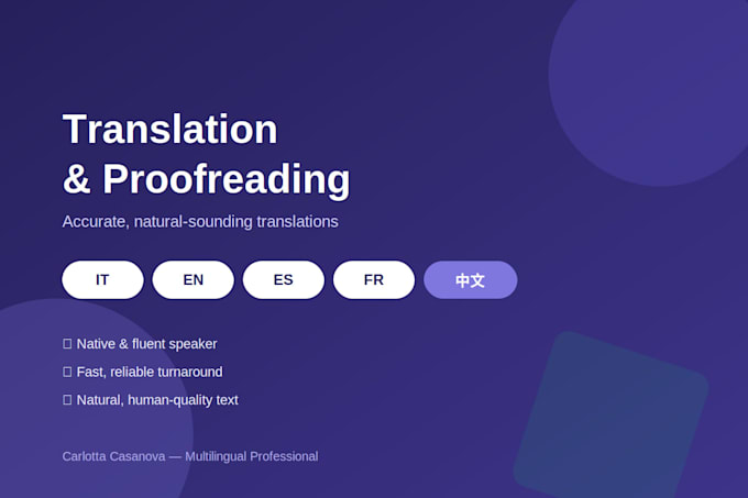 translate and proof read in italian, english, spanish, french or chinese texts
