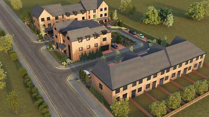 buildup urban development project, site layout render, cgi driveway,skp exterior