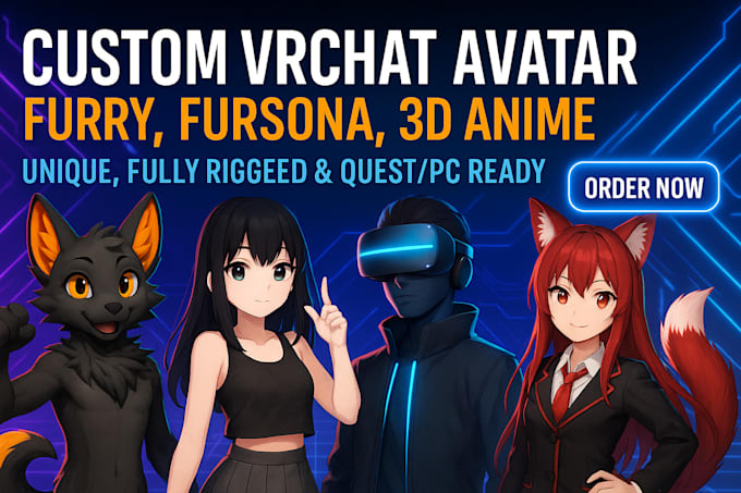create a custom vrc avatar vr character furry avatar 3d anime avatar fursona