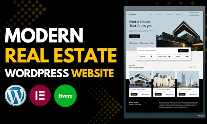 design a modern real estate wordpress website with elementor