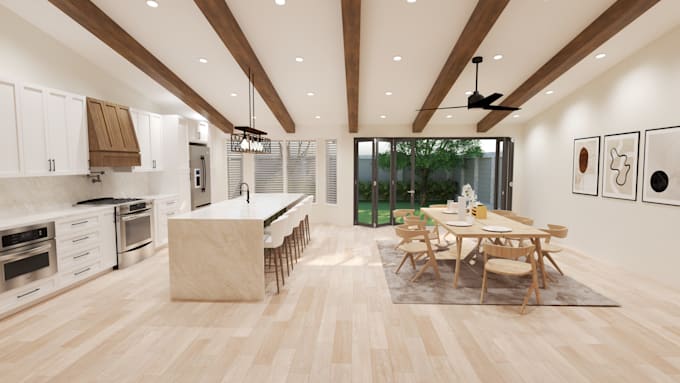 model render 3d kitchen remodel cabinet bath interior design 2d floorplan