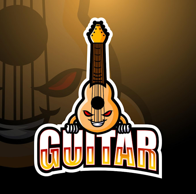 do unique wonderful line art guitar logo