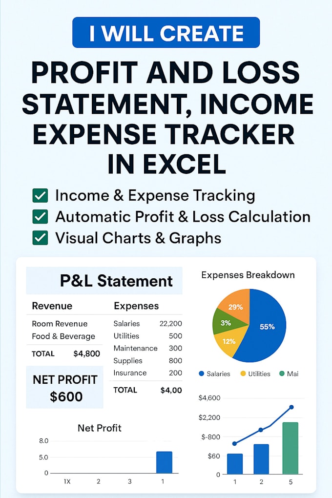 create professional profit loss statement income expense tracker in excel