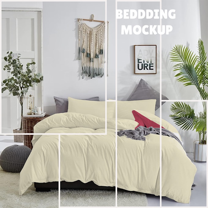 bedding mockup editable PSD file for realistic bed design