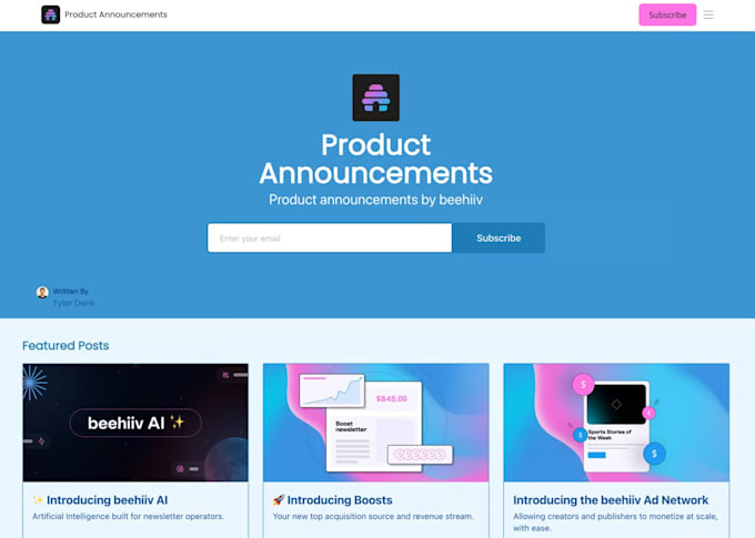 redesign beehiiv website, design beehiiv landing