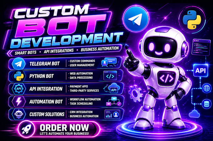 develop custom telegram bot, python bot, automation bot, api integrations