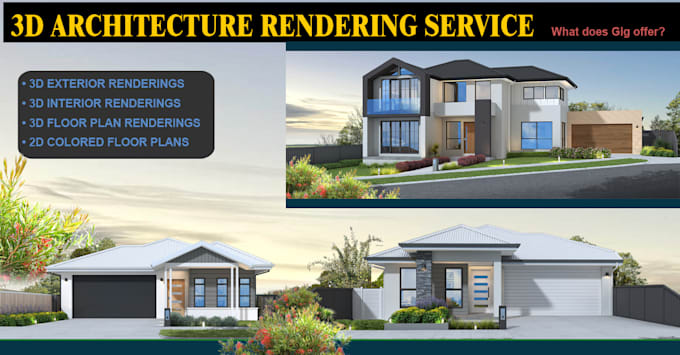 do architectural exterior house rendering and interior design 3d plan