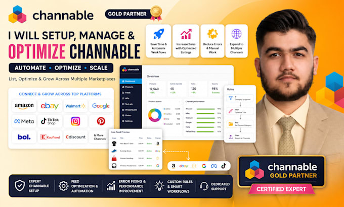 setup and optimize channable product feeds for amazon, google, tiktok, and ebay