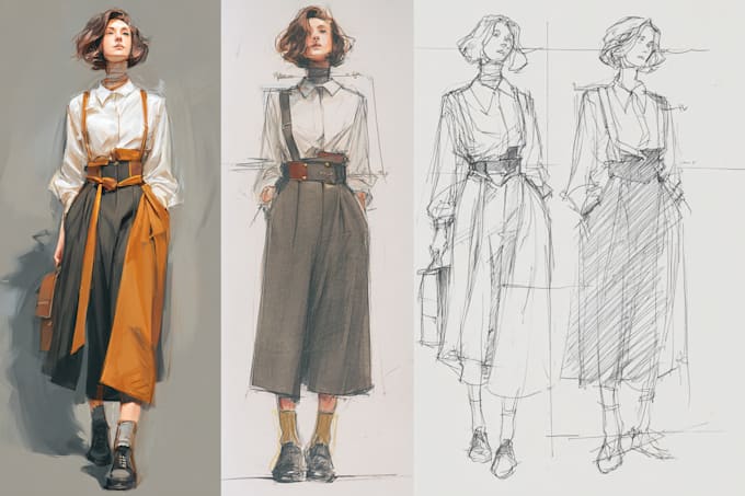 create a professional commercial fashion sketch