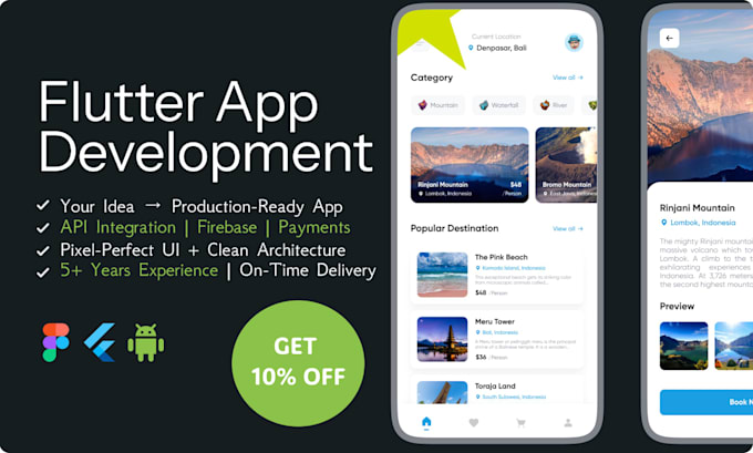 develop a professional flutter mobile app for android and ios