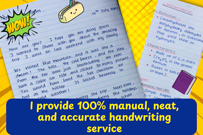 write neat handwritten study notes, letters and assignments
