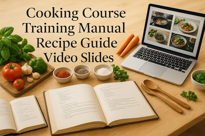 create cooking course, training manual, cooking video slides, coking recipe