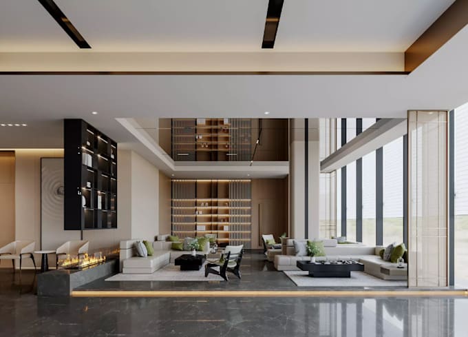 Create modern 3d interior design for office, mall, hotel lobby ...