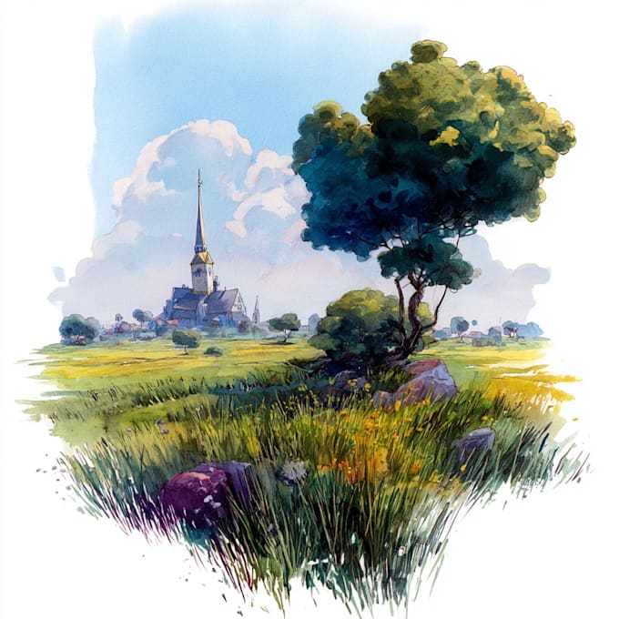 draw a watercolor landscape illustration