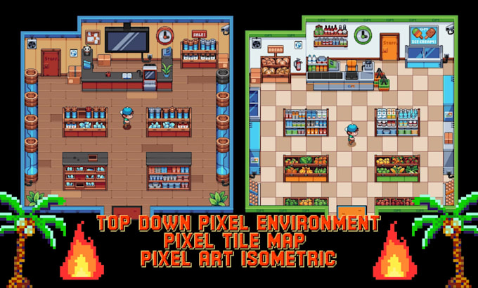 create 2d pixel art environment, tileset, background, top down rpg map