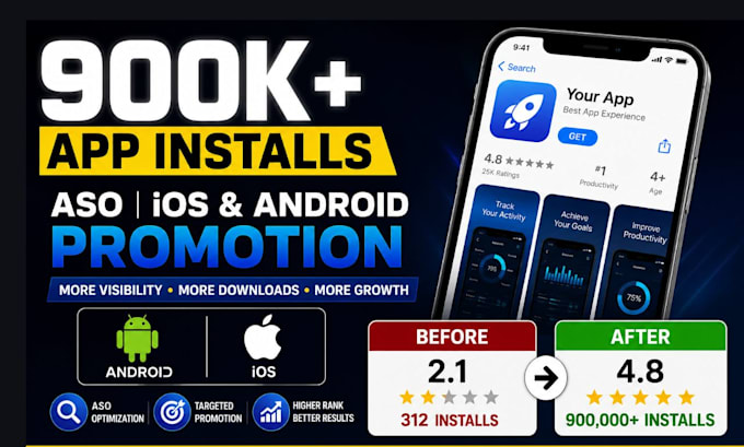 provide ios app install, android app install app prmotio rank ios android ap