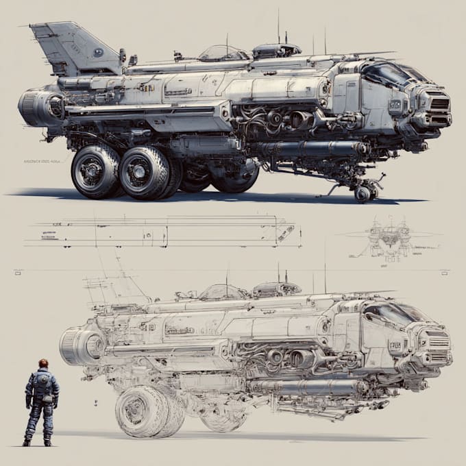 draw sci fi vehicle design and spaceship concept art