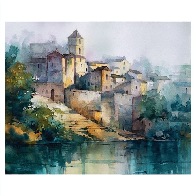 draw original watercolor landscape or architecture art