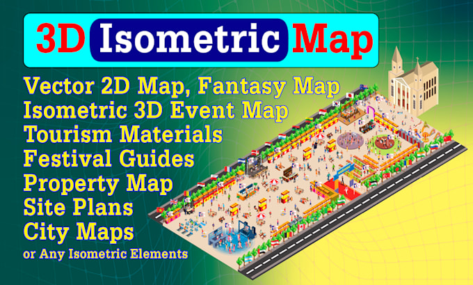 draw 2d flat map or 3d isometric map in vector for any event